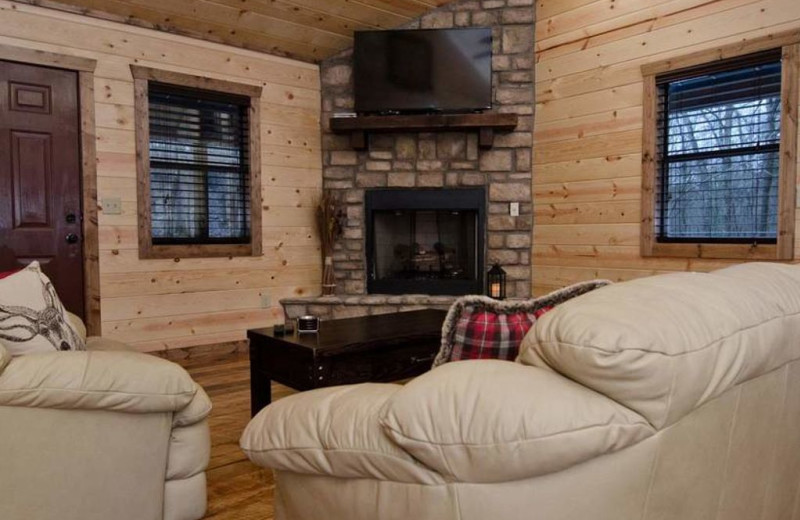 Cabin living room at Lake Mountain Cabins.