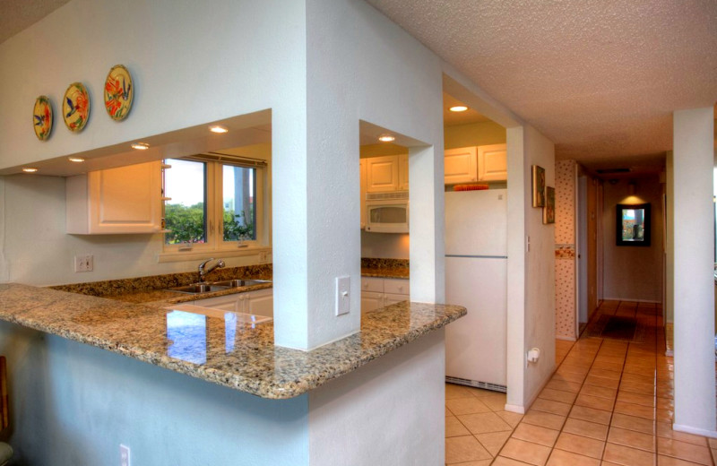 Rental kitchen at Sand Cay Beach Resort.