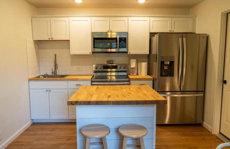 Cabin kitchen at Copper John's Resort.