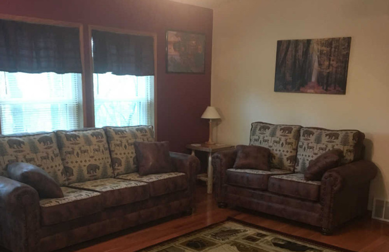 Cabin living room at Sunset Bay Resort.