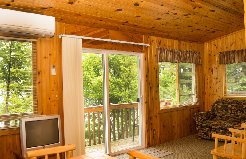 Cabin living room at Woodland Beach Resort.