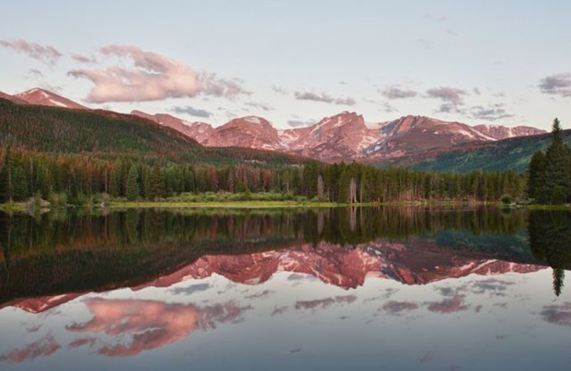 Mountain and lake at Glacier Lodge.