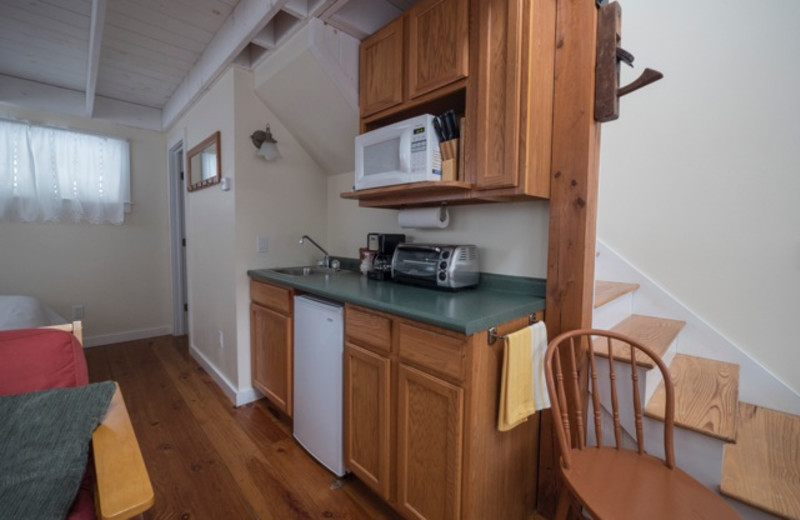 Cottage kitchenette at Sunapee Harbor Cottages.