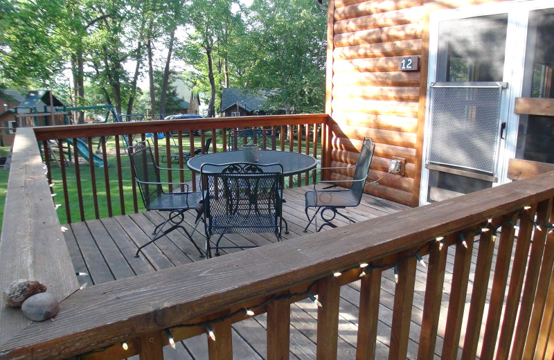 Cabin porch at Woodland Beach Resort.
