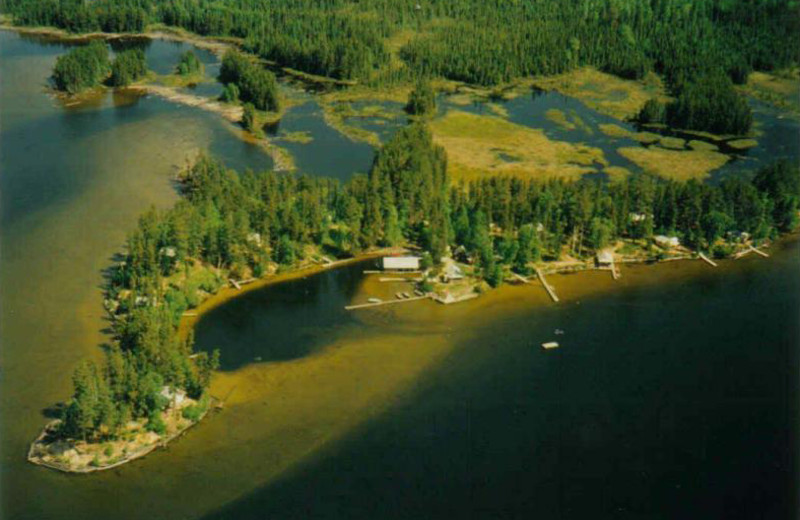 Aerial view of Red Pine Wilderness Lodge.