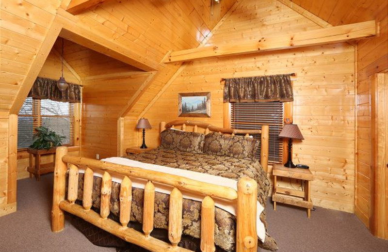 Cabin bedroom at Eden Crest Vacation Rentals, Inc. - Rising Eagle Lodge.
