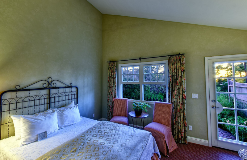 Guest room at Cambria Pines Lodge.