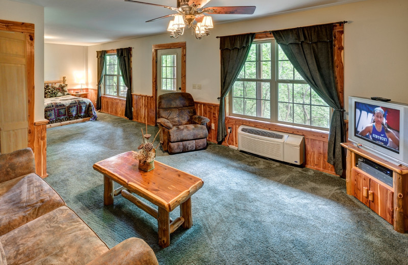 Cabin living room at Lake Forest Luxury Log Cabins.