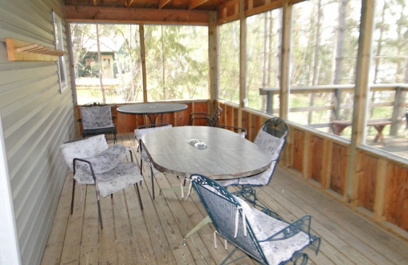 Cabin porch at Becker's Resort & Campground.