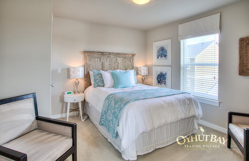 Rental bedroom at Oyhut Bay Seaside Village.