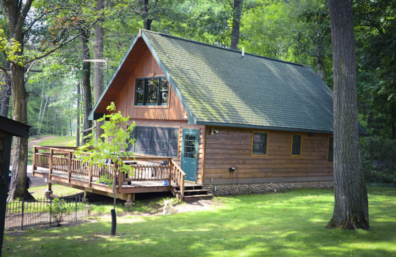 Cabin exterior at Tri Lake Timbers Resort.