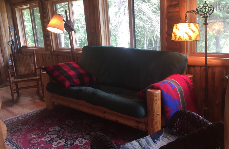 Cabin living room at Buckhorn on Caribou Lake.