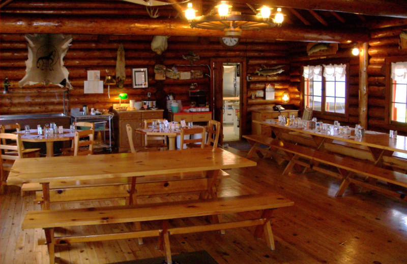 Dining at Manotak Lodge.