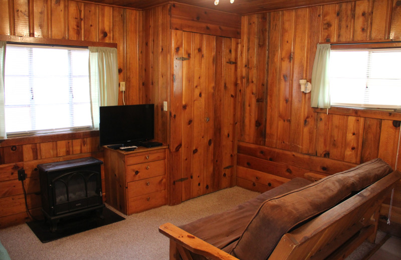 Cabin living room at Hidden Rest Resort.