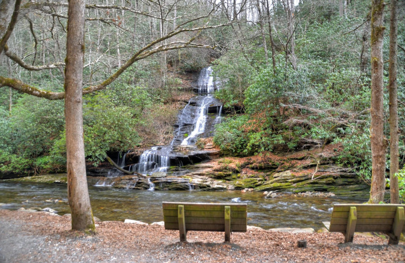 Waterfall at Hidden Creek Cabins.