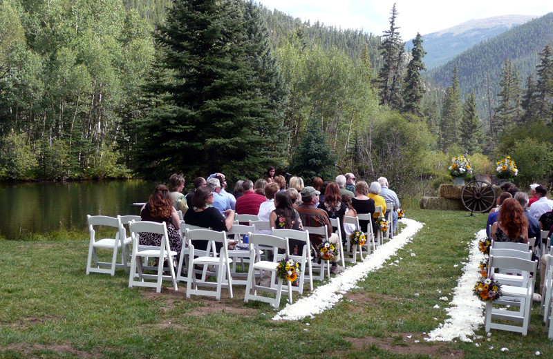 Wedding ceremony at Tumbling River Ranch.