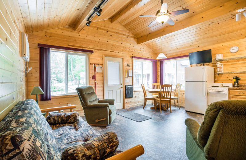 Cabin living room at Otter Tail Beach Resort.