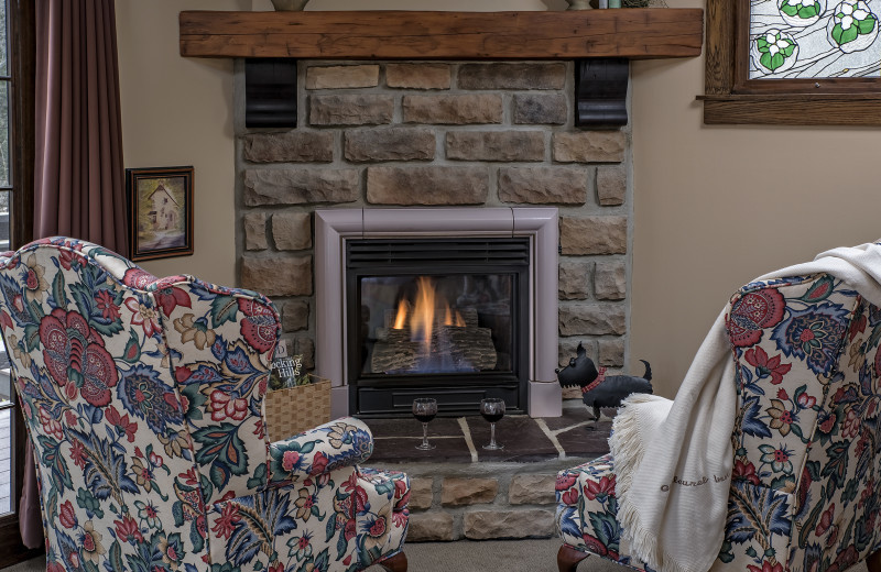 The Campbell Room sitting area with snug fireplace at Glenlaurel, A Scottish Inn & Cottages.