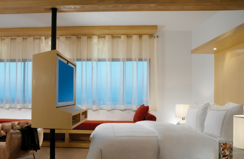 Guest room at The Huntley Hotel.