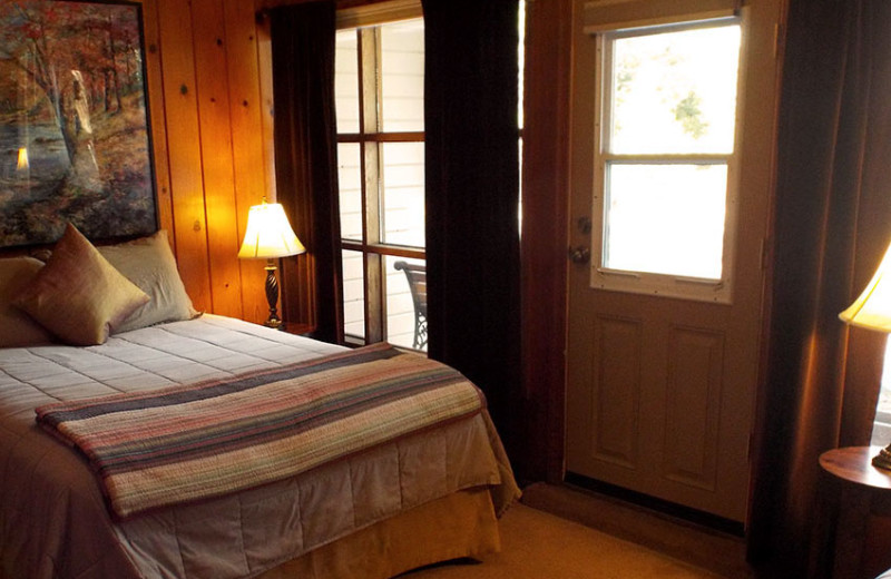 Cabin bedroom at Tahoma Lodge.