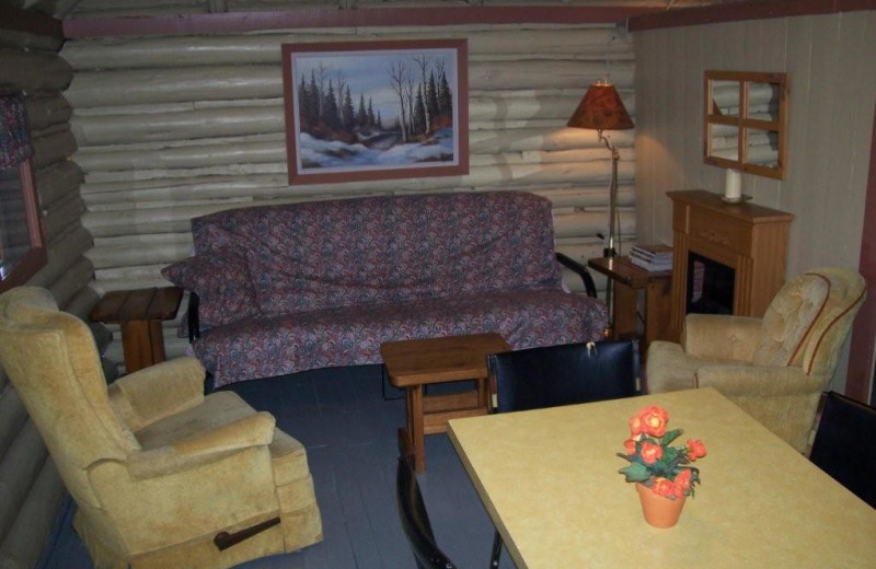 Cabin living room at Silv'ry Moon Lodge.