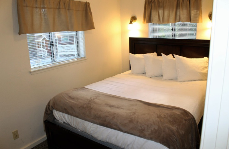 Cabin bedroom at Long Barn Lodge.