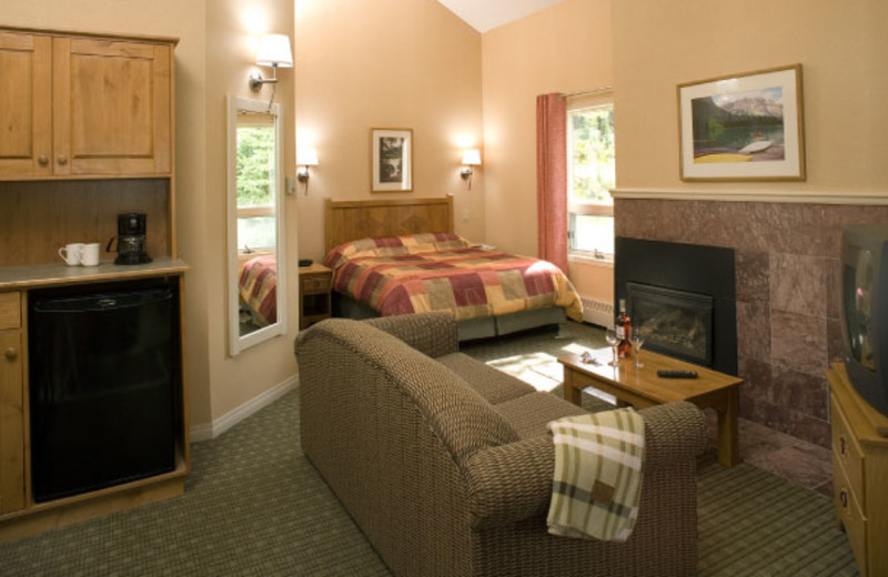 Suite interior at Banff Rocky Mountain Resort.