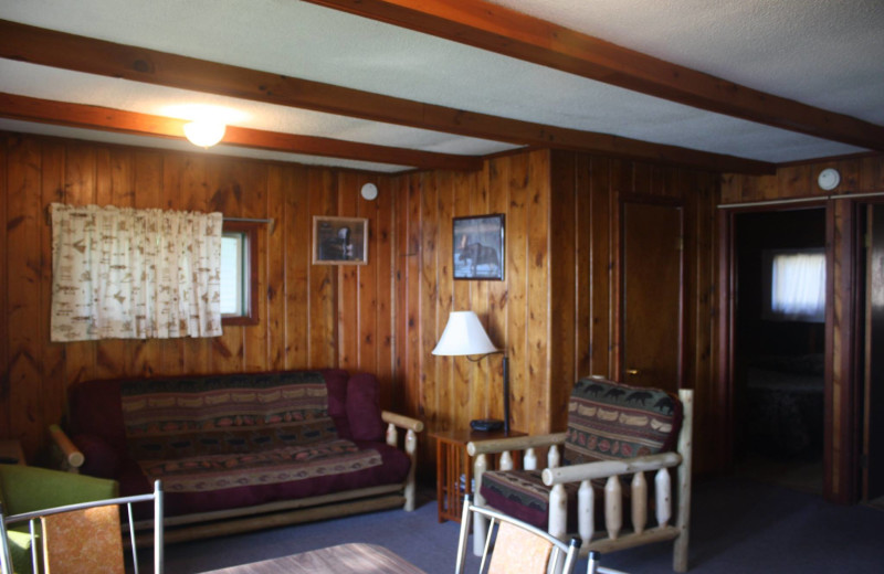 Cabin living room at Tamarac Resort & Campground.