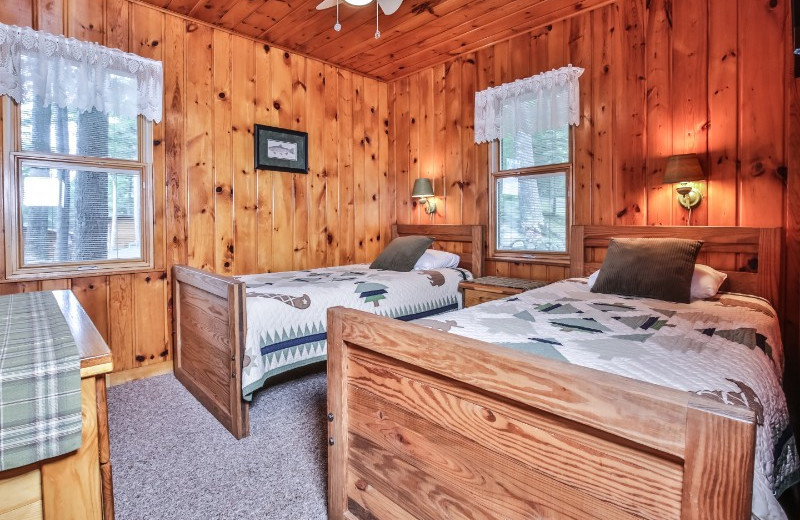 Cabin bedroom at Serenity Bay Resort.