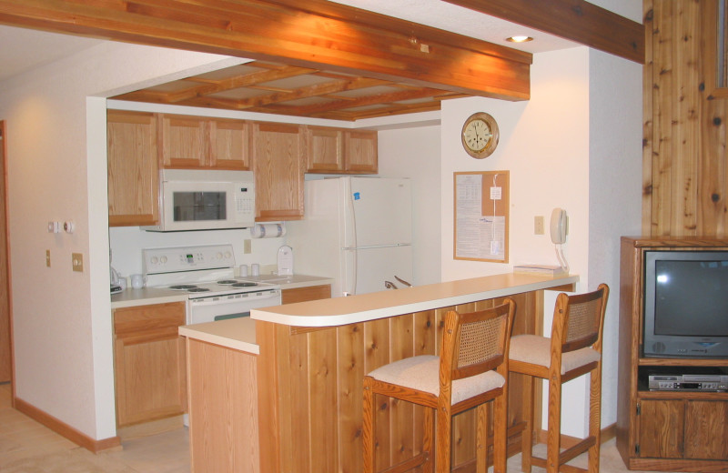 Rental kitchen at Hamlet Village Resort Condominiums.