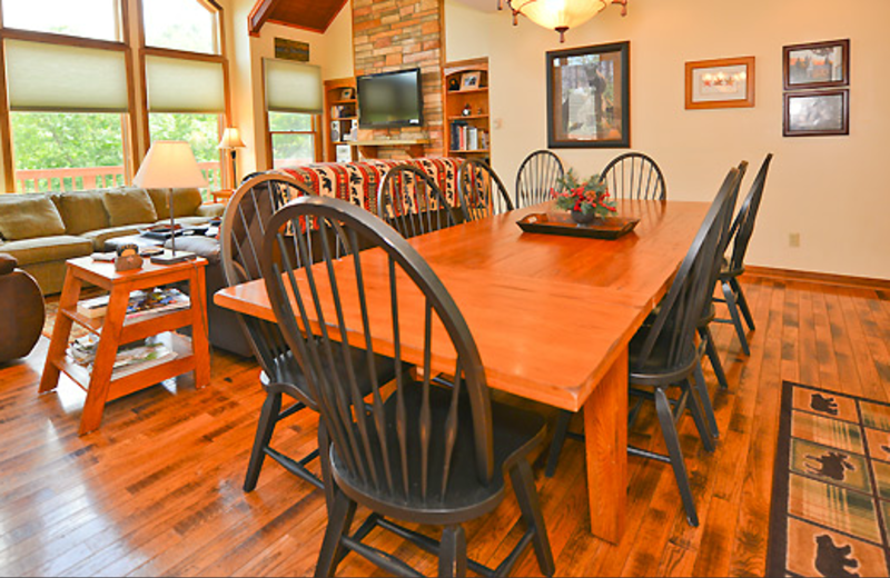 Cabin dining table at Black Bear Resort Rentals.