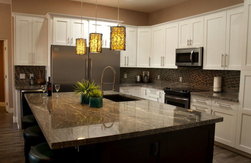 Rental kitchen at Latitude 8 Vacation Rentals.