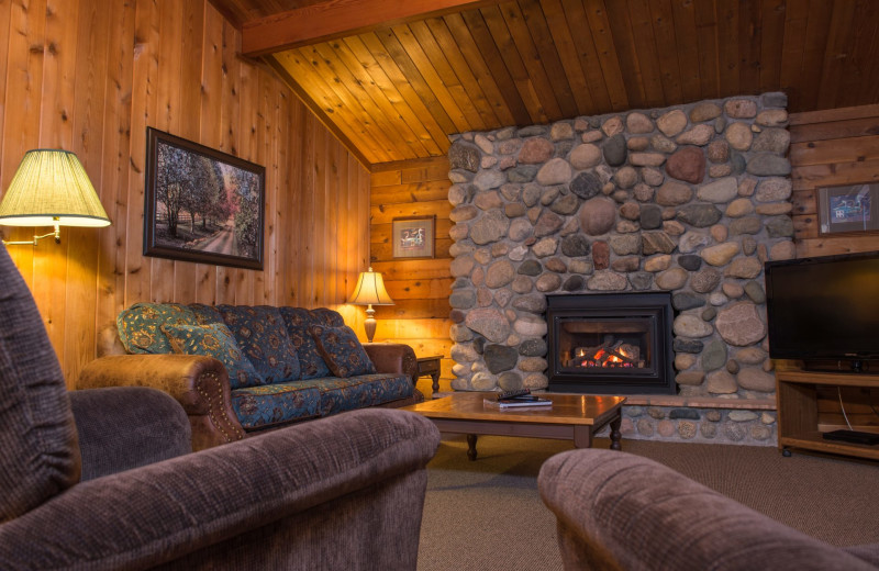 Cabin living room at Hiawatha Beach Resort.