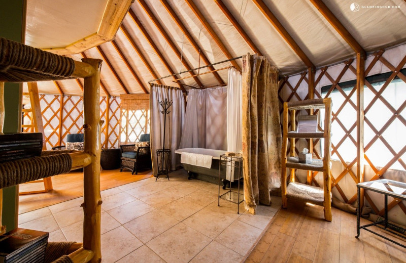 Yurt interior at Strawhouse Resorts.