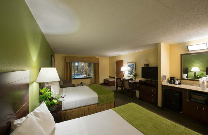 Guest room at EdgeWater Resort and Waterpark.