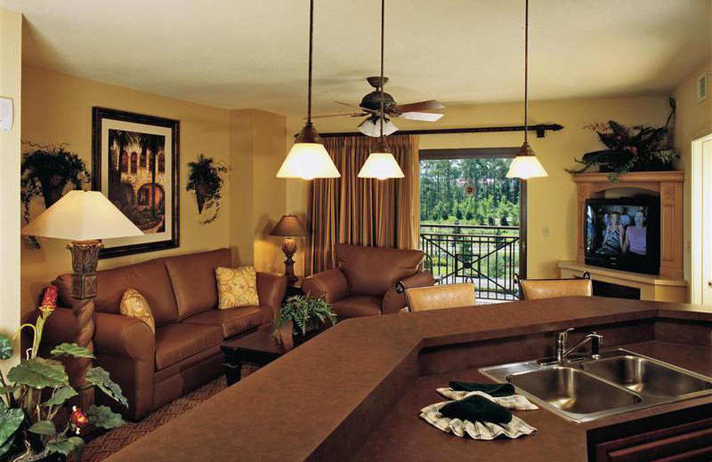 Guest living room at Wyndham Bonnet Creek Resort.