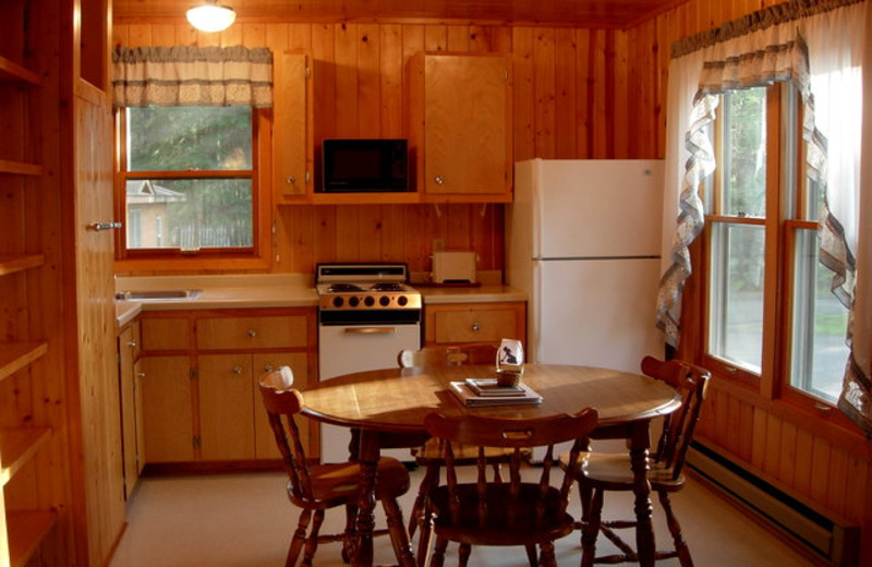 Cabin kitchen at Black Pine Beach Resort.