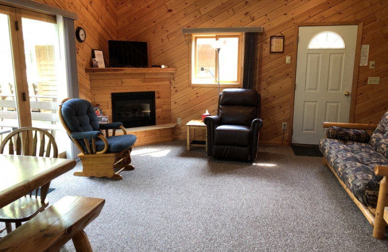 Cabin living room at Lakecrest Resort.