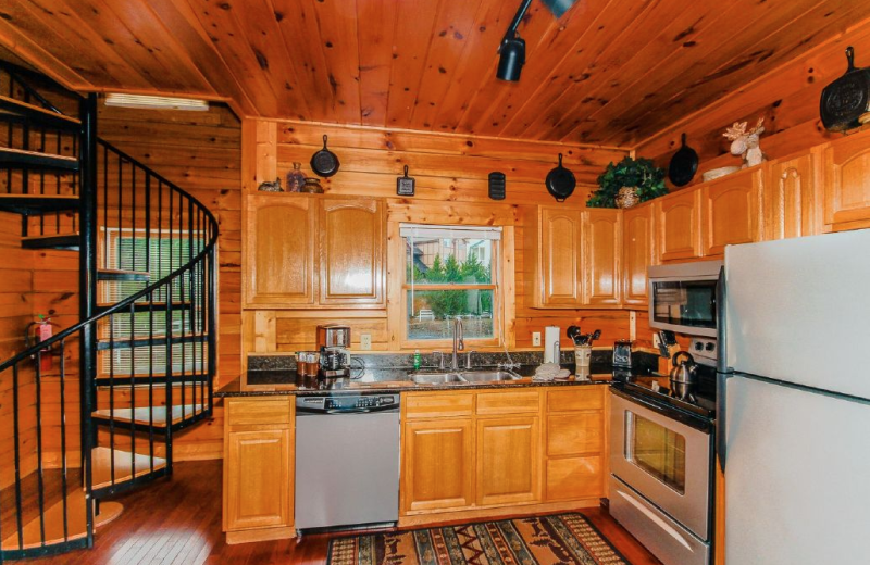 Cabin kitchen at Golfview Vacation Rentals.