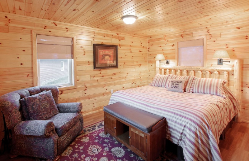 Cabin bedroom at The Pines of Kabetogama Resort.