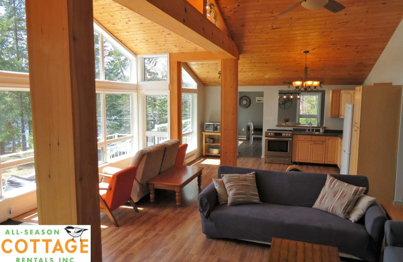 Rental living room at All-Season Cottage Rentals.