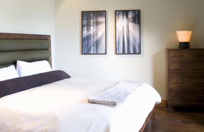 Cottage bedroom at Mayne Island Resort and Spa.