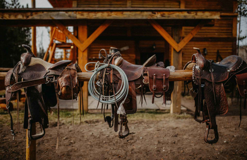 Horse saddles at Big Creek Lodge.