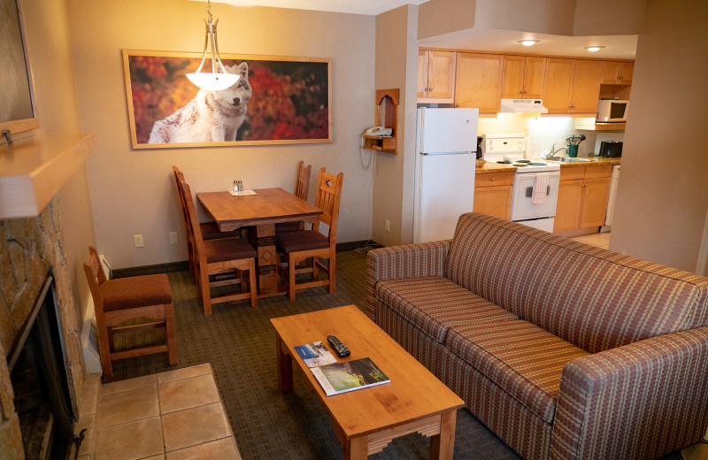 Guest living room at Banff Rocky Mountain Resort.