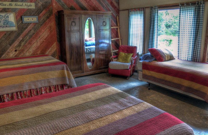 Cabin bedroom at Foxfire Cabins.