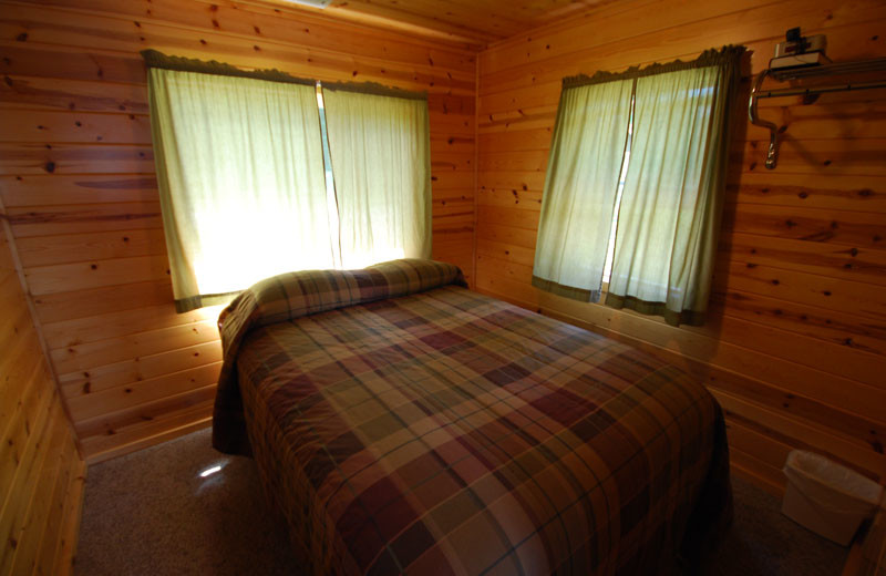 Cabin bedroom at Birch Forest Lodge.