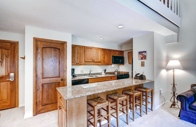 Rental kitchen at Lion Square Lodge.