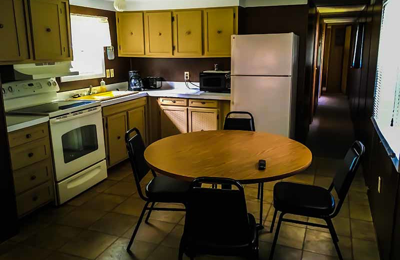 Cabin kitchen at River Bend's Resort & Walleye Inn.