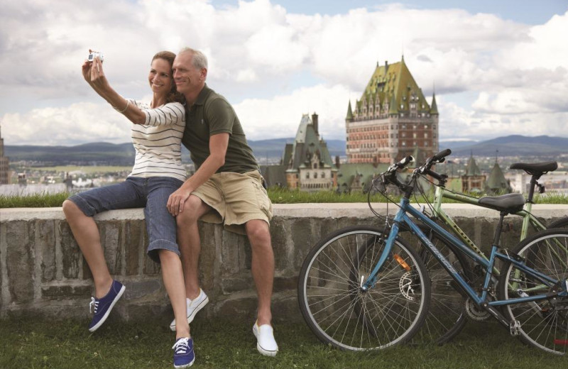 Couple taking a selfie at Fairmont Le Chateau Frontenac.