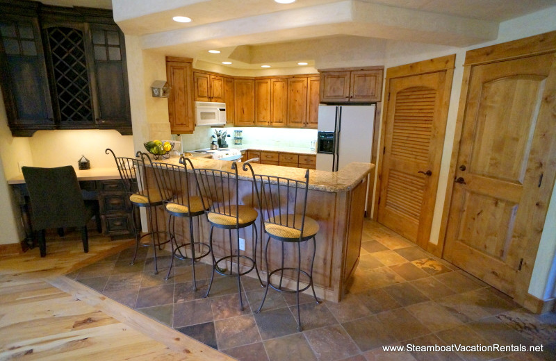 Rental kitchen at Steamboat Vacation Rentals.